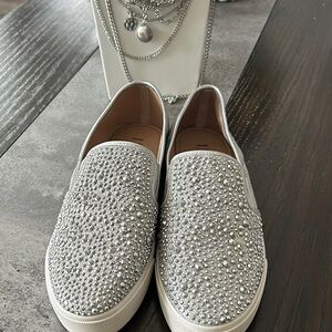 Silver Rhinestone Slip-On Sneakers